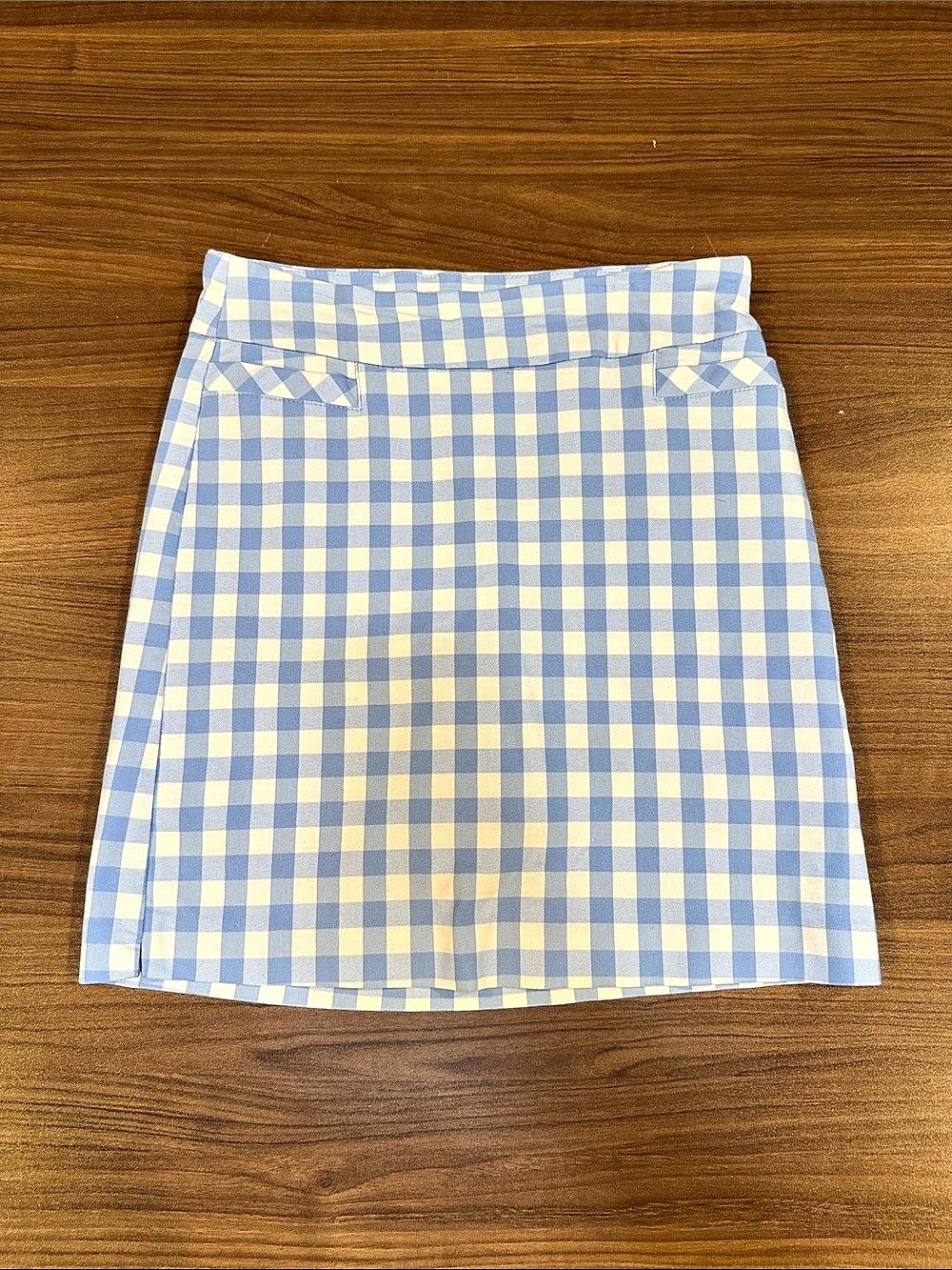 Kim Rogers Gingham Mini Skirt in Blue & White Size Small Like New